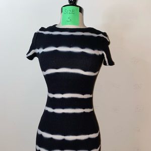 Black and white midi dress. Skin tight.